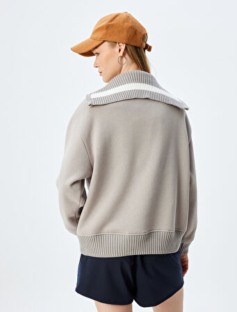 Yarım Fermuarlı Sweatshirt Oversize Kolej Baskılı 