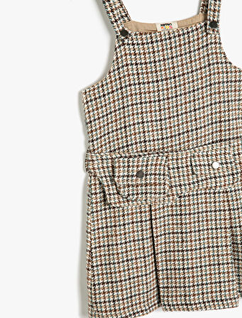 Askılı Elbise Cep ve Düğme Detaylı Kare Yaka 