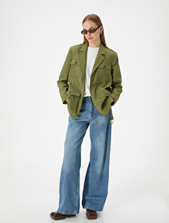 Mevsimlik Ceket Kemerli Kargo Cepli Düğmeli Modal Karışımlı