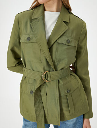 Mevsimlik Ceket Kemerli Kargo Cepli Düğmeli Modal Karışımlı