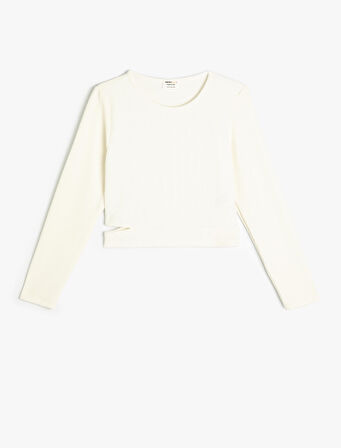 Basic Tişört Uzun Kollu Pencere Detaylı Bisiklet Yaka Kaşkorse