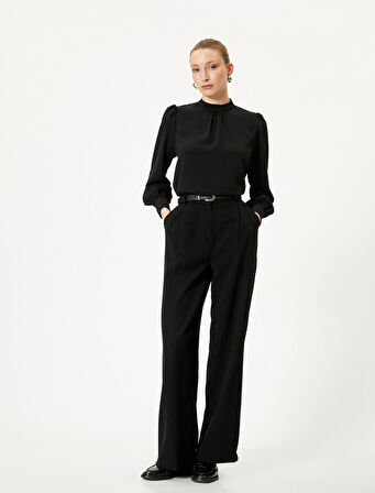 Hakim Yaka Bluz Uzun Kollu Drapeli