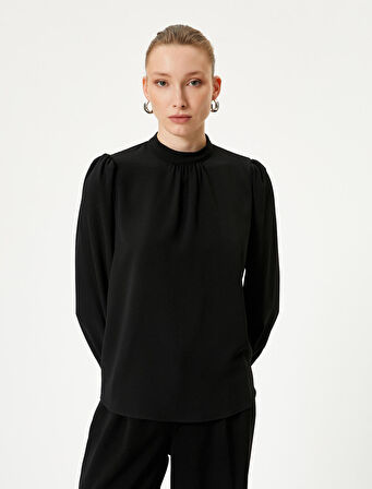 Hakim Yaka Bluz Uzun Kollu Drapeli