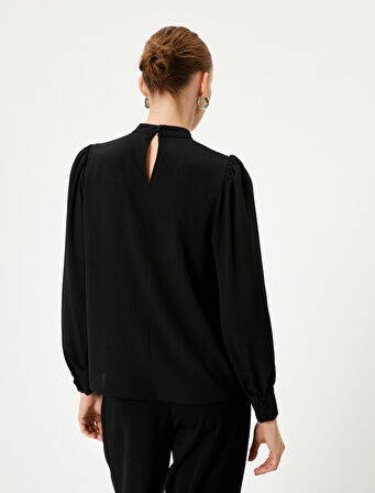 Hakim Yaka Bluz Uzun Kollu Drapeli