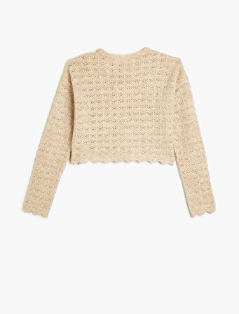 Basic Triko Kazak Ajurlu Yuvarlak Yaka Uzun Kollu