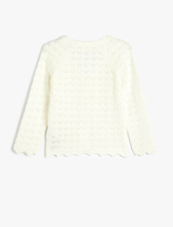 Basic Triko Hırka Ajurlu V Yaka Düğme Kapamalı Uzun Kollu