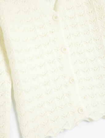 Basic Triko Hırka Ajurlu V Yaka Düğme Kapamalı Uzun Kollu