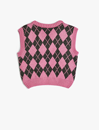 Süveter Baklava Desenli V Yaka Yumuşak Dokulu