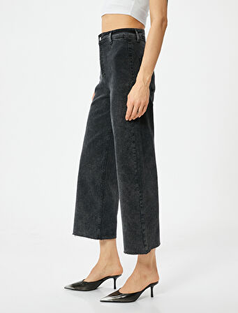 Kısa Geniş Paça Kot Pantolon Cepli - Sandra Culotte Jeans 