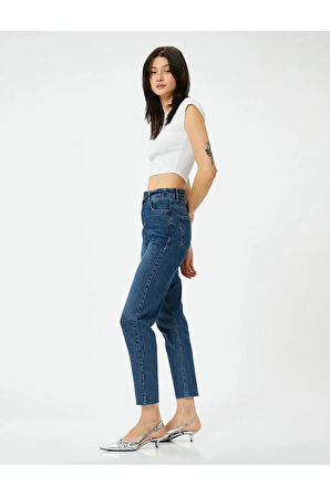 Yüksek Bel Kot Pantolon Rahat Kesim Hafif Dar Paça - Mom Slim Jeans