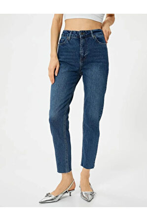 Yüksek Bel Kot Pantolon Rahat Kesim Hafif Dar Paça - Mom Slim Jeans