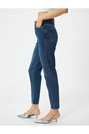Yüksek Bel Kot Pantolon Rahat Kesim Hafif Dar Paça - Mom Slim Jeans