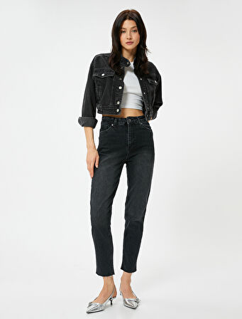 Yüksek Bel Kot Pantolon Rahat Kesim Hafif Dar Paça - Mom Slim Jeans