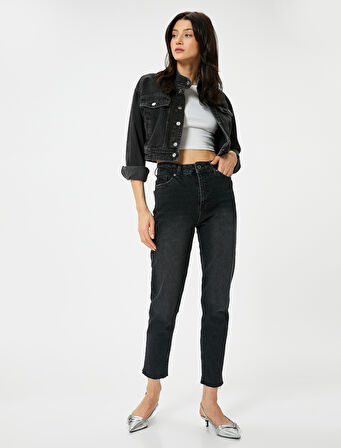 Yüksek Bel Kot Pantolon Rahat Kesim Hafif Dar Paça - Mom Slim Jeans