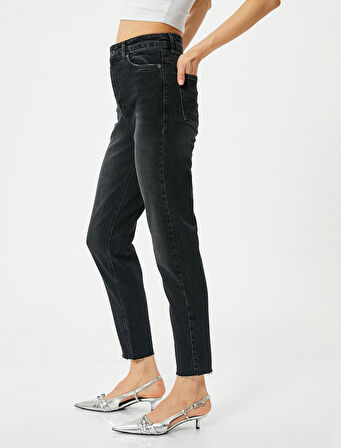 Yüksek Bel Kot Pantolon Rahat Kesim Hafif Dar Paça - Mom Slim Jeans