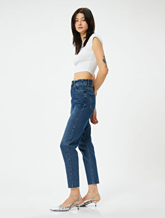 Yüksek Bel Kot Pantolon Rahat Kesim Hafif Dar Paça - Mom Slim Jeans