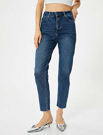 Yüksek Bel Kot Pantolon Rahat Kesim Hafif Dar Paça - Mom Slim Jeans