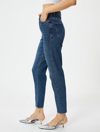 Yüksek Bel Kot Pantolon Rahat Kesim Hafif Dar Paça - Mom Slim Jeans