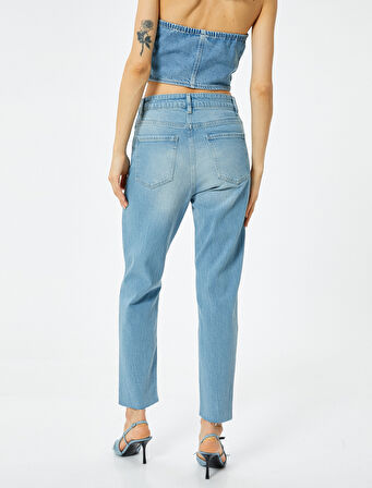 Yüksek Bel Kot Pantolon Rahat Kesim Hafif Dar Paça - Mom Slim Jeans
