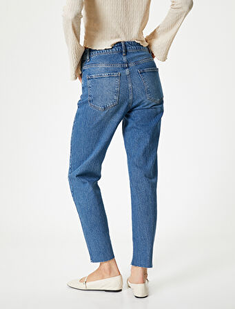 Yüksek Bel Kot Pantolon Rahat Kesim Hafif Dar Paça - Mom Slim Jeans