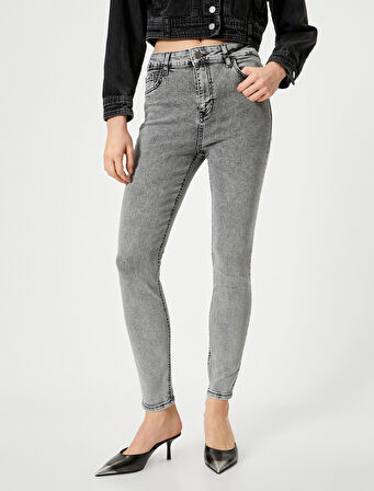Dar Paça Skinny Kot Pantolon Cepli Yüksek Bel - Carmen Skinny Jeans