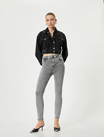 Dar Paça Skinny Kot Pantolon Cepli Yüksek Bel - Carmen Skinny Jeans