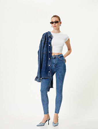 Dar Paça Skinny Kot Pantolon Cepli Yüksek Bel - Carmen Skinny Jeans