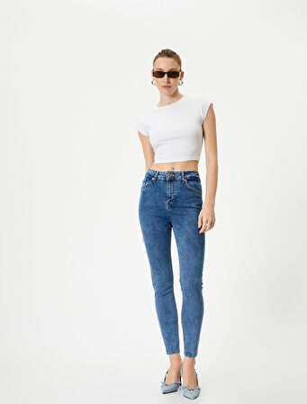 Dar Paça Skinny Kot Pantolon Cepli Yüksek Bel - Carmen Skinny Jeans