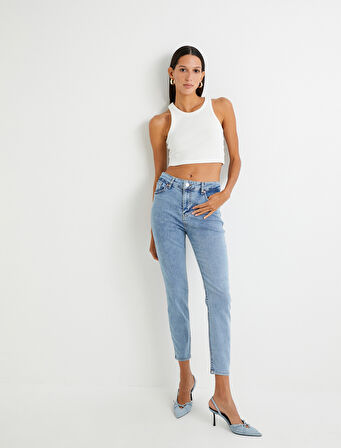 Dar Paça Skinny Kot Pantolon Cepli Yüksek Bel - Carmen Skinny Jeans