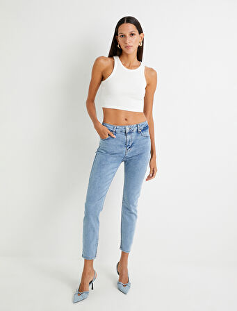 Dar Paça Skinny Kot Pantolon Cepli Yüksek Bel - Carmen Skinny Jeans