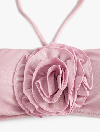 Straplez Bikini Üstü Gül Aplike Detaylı Askı Detaylı Pedli 