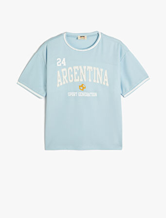 Oversize Tişört  Argentina Baskılı Kısa Kollu Bisiklet Yaka