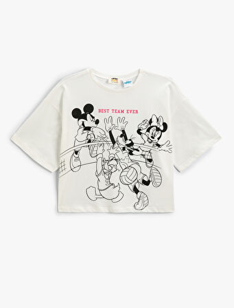 Crop Tişört Mickey Mouse Minnie Mouse Lisanslı Kısa Kollu