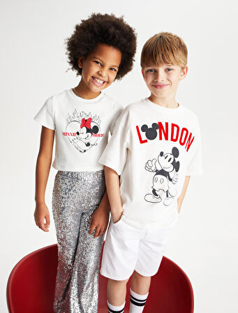 Minnie Mouse Crop Tişört Lisanslı Kısa Kollu Bisiklet Yaka