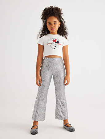 Minnie Mouse Crop Tişört Lisanslı Kısa Kollu Bisiklet Yaka