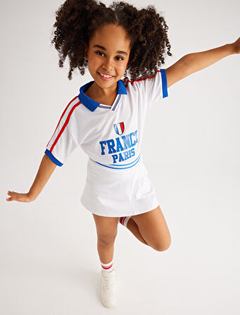 Polo Yaka Tişört Kısa Kollu Baskılı Renk Bloklu