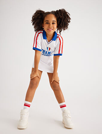 Polo Yaka Tişört Kısa Kollu Baskılı Renk Bloklu