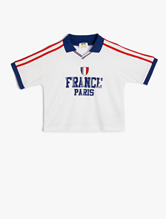 Polo Yaka Tişört Kısa Kollu Baskılı Renk Bloklu