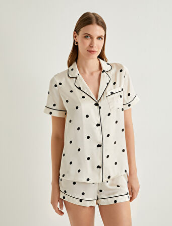 Düğmeli Pijama Üstü Kısa Kollu Cep Detaylı