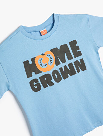 Tişört Kısa Kollu Bisiklet Yaka Pamuklu Meyve Baskı Detaylı