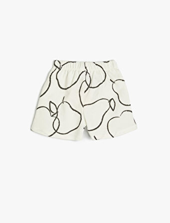 Şort Beli Bağlamalı Lastikli Baskı Detaylı Pamuklu