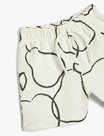 Şort Beli Bağlamalı Lastikli Baskı Detaylı Pamuklu