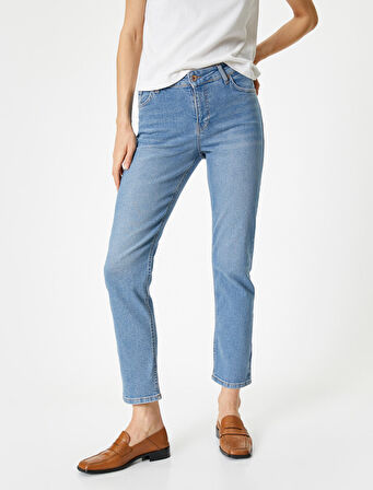 Slim Fit Kot Pantolon Standart Bel Düz Paça Esnek - Eve Slim Straight Jean