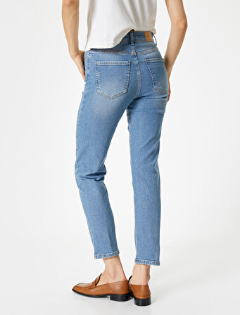 Slim Fit Kot Pantolon Standart Bel Düz Paça Esnek - Eve Slim Straight Jean