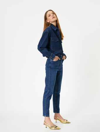 Dar Paça Kot Pantolon Pamuklu - Mom Slim Jeans