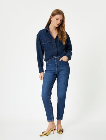 Dar Paça Kot Pantolon Pamuklu - Mom Slim Jeans