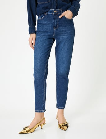 Dar Paça Kot Pantolon Pamuklu - Mom Slim Jeans