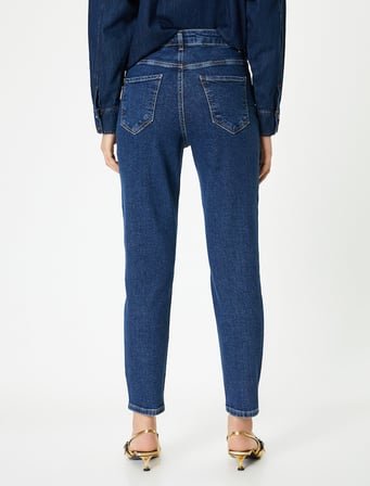 Dar Paça Kot Pantolon Pamuklu - Mom Slim Jeans