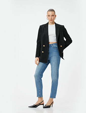Dar Paça Kot Pantolon Pamuklu - Mom Slim Jeans