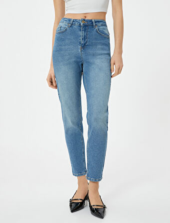 Dar Paça Kot Pantolon Pamuklu - Mom Slim Jeans